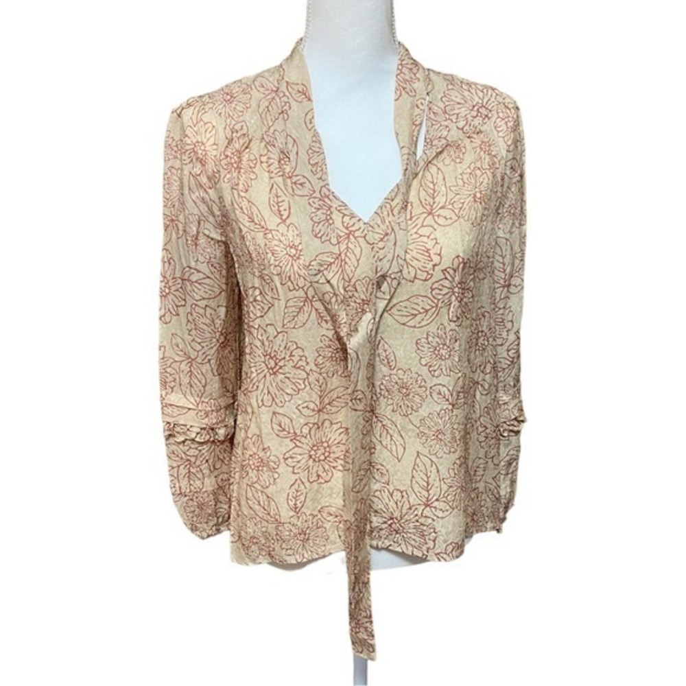 Current Air Floral Tie Top Blouse Long Sleeves with Ruffles - Picture 3 of 11